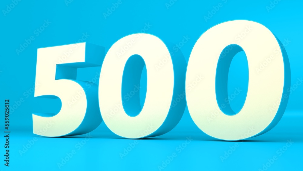 Number 500 in white on light blue background, isolated number 3d rendering. Number 500 in white on light blue background, isolated number 3d rendering.