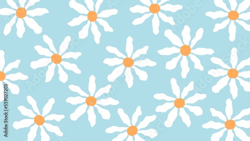 White and orange flowers on a blue background