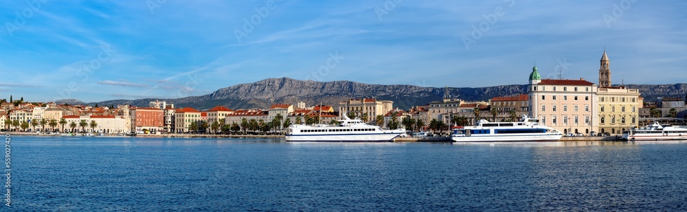Panoramic view of Split old town with harbor in Sunny day, Croatia