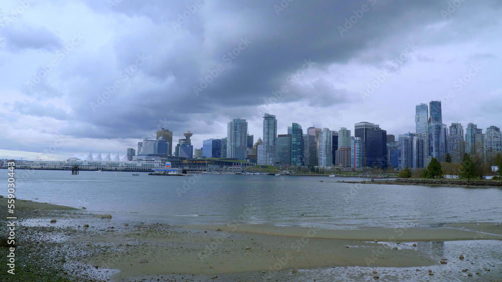 The skyline of Vancouver harbourfront - dramatic sky - travel photography