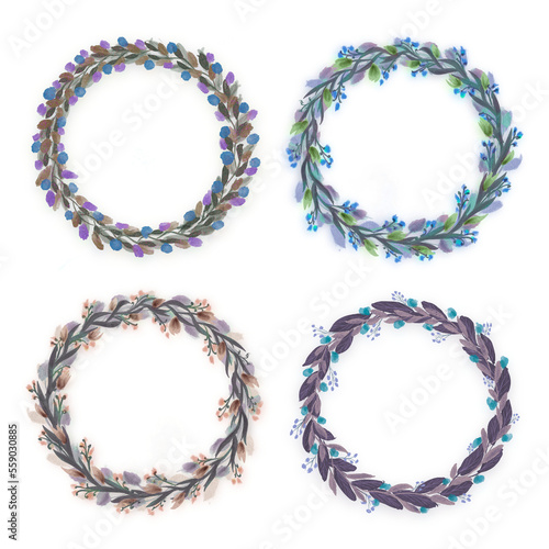 Boho wreath autumnal illustration flowers 