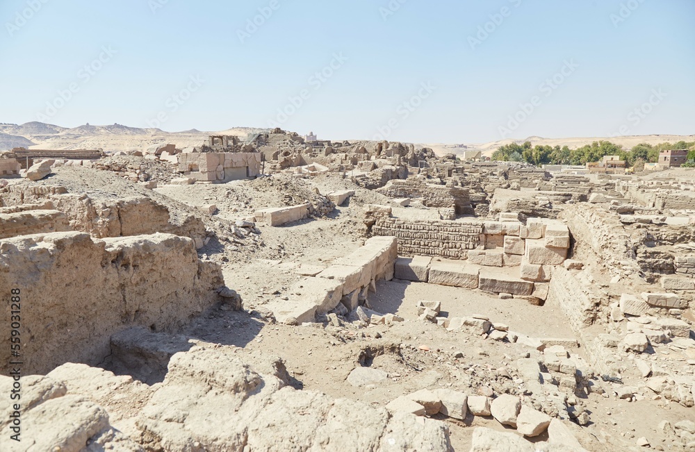 Fototapeta premium The Elephantine Island Archaeological Site, Home to an Ancient Khnum Temple