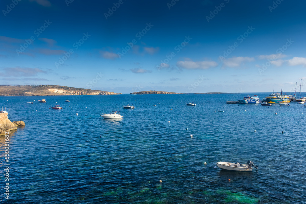 Bugibba, Malta, 22 May 2022:  View of the harbor and the St. Paul's Island