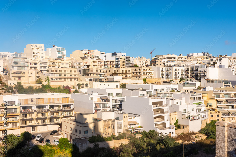 Naklejka premium Mellieha, Malta, 21 May 2022: Residential modern district