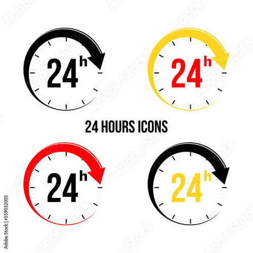 24 hours icons. twenty four Hour Time Icons. Clock with arrow. vector illustration