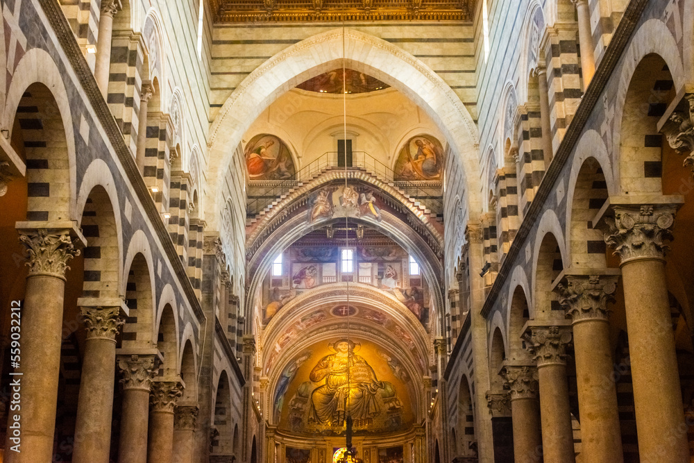 Pisa, Italy,  14 April 2022: Beautiful interior of the Pisa Cathedral
