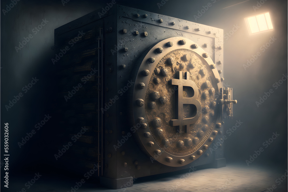 Fototapeta premium safe with gold bitcoin