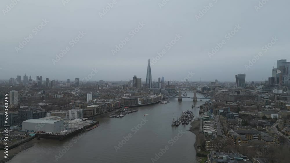 Aerial drone video shot of the central London and the Tower bridge. Aerial drone video shot of the central London and the Tower bridge.