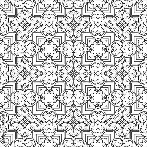 Vector, Image of floral motif batik pattern, black and white, with transparent background