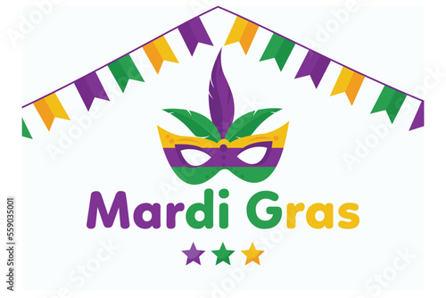 mardigras poster for party or post to social media, flat vector modern illustration