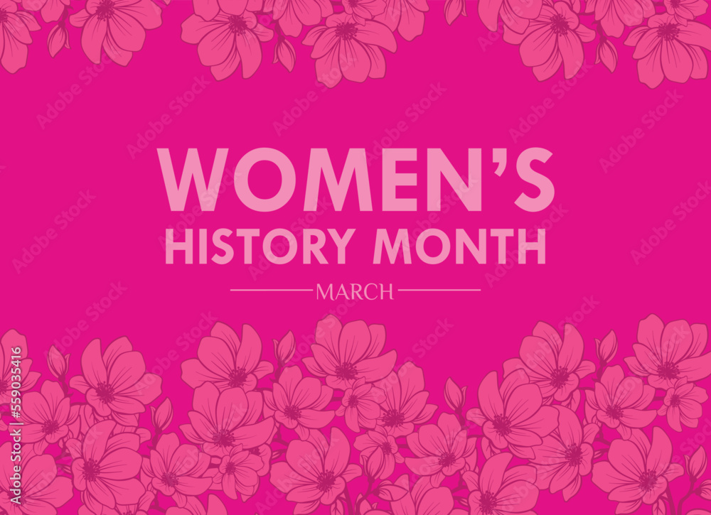 Women's History Month. Vector web banner, poster, flyer, greeting card for social media with the text Women s History Month, march, flat vector modern illustration Women's History Month. Vector web banner, poster, flyer, greeting card for social media with the text Women s History Month, march, flat vector modern illustration
