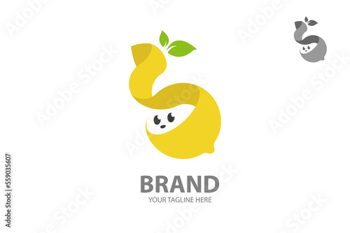 Cute lemon character logo formed by looped ribbon. Perfect for juice bars and health cafeterias, but can also be used for every type of business.