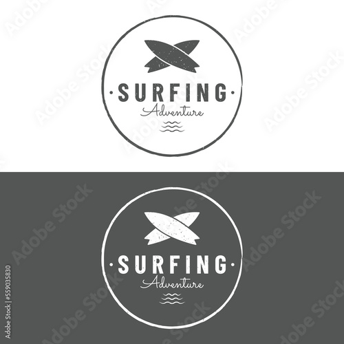Vintage surfboard Logo template,surfing on a summer beach.For business,badge,holiday, ,label,emblem.