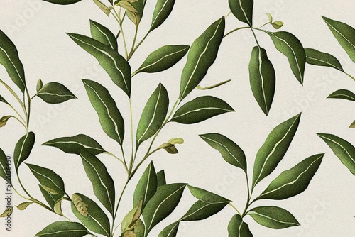 Blossoms and leaves in pencil on a white backdrop. Repeating pattern, designed to be seamless. Floral pattern from the past. Artistic Reproductions of Vintage Textiles. Generative AI