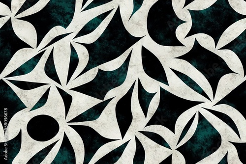 Background with a geometric tie-dye design Shibori brush abstract batik seamless repeating pattern clipart Tones of Black, White, and Deep Green Generative AI