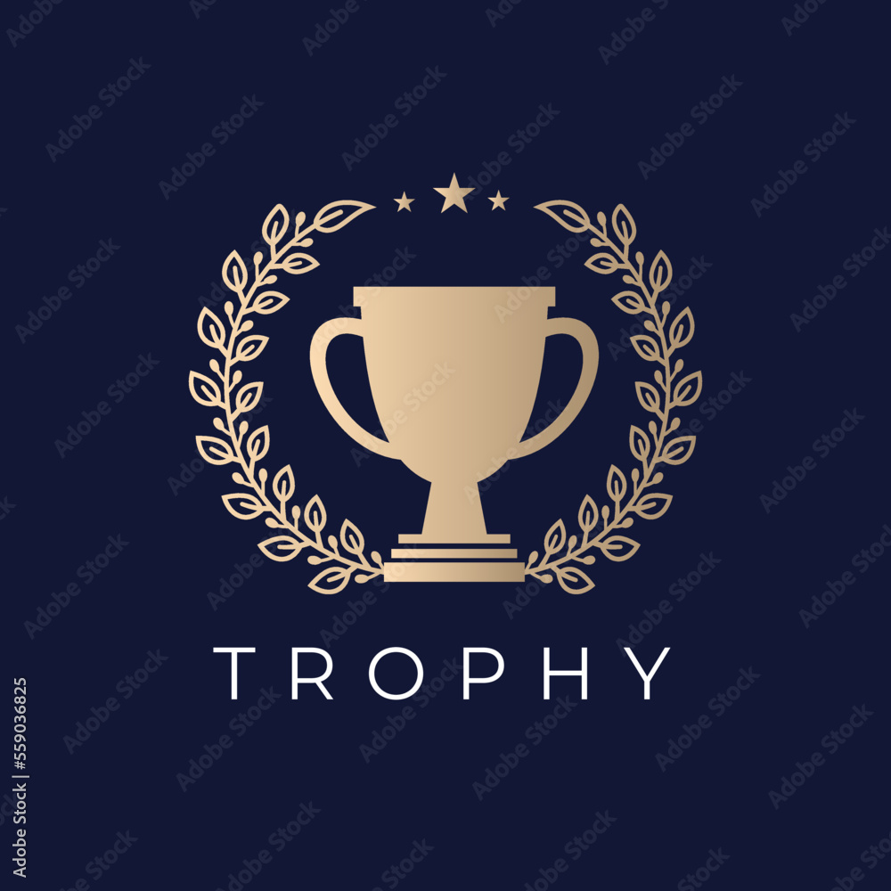 Gold, bronze Award Trophy with swirl laurel wreath, twigs and floral ornament for sport design, logo design vector Gold, bronze Award Trophy with swirl laurel wreath, twigs and floral ornament for sport design, logo design vector