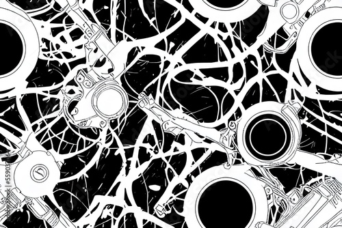 For usage as a seamless pattern on t-shirts or other merchandise, here is a version of a motorbike design. Generative AI