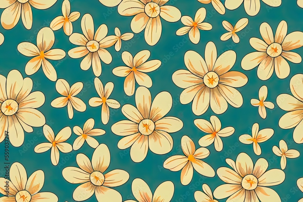 Elegant and timeless flower design. Little golden orange blooms decorate a Liberty-style backdrop. Generative AI Elegant and timeless flower design. Little golden orange blooms decorate a Liberty-style backdrop. Generative AI