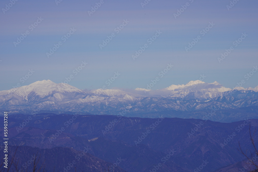 冬の乗鞍岳と日本北アルプス