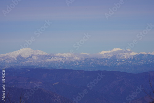 冬の乗鞍岳と日本北アルプス