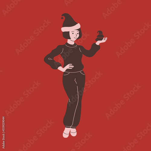 Traditional winter holiday celebration. Hand drawn Vector illustration