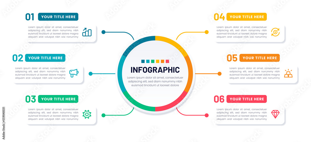 Infographic template with six steps - obrazy, fototapety, plakaty 