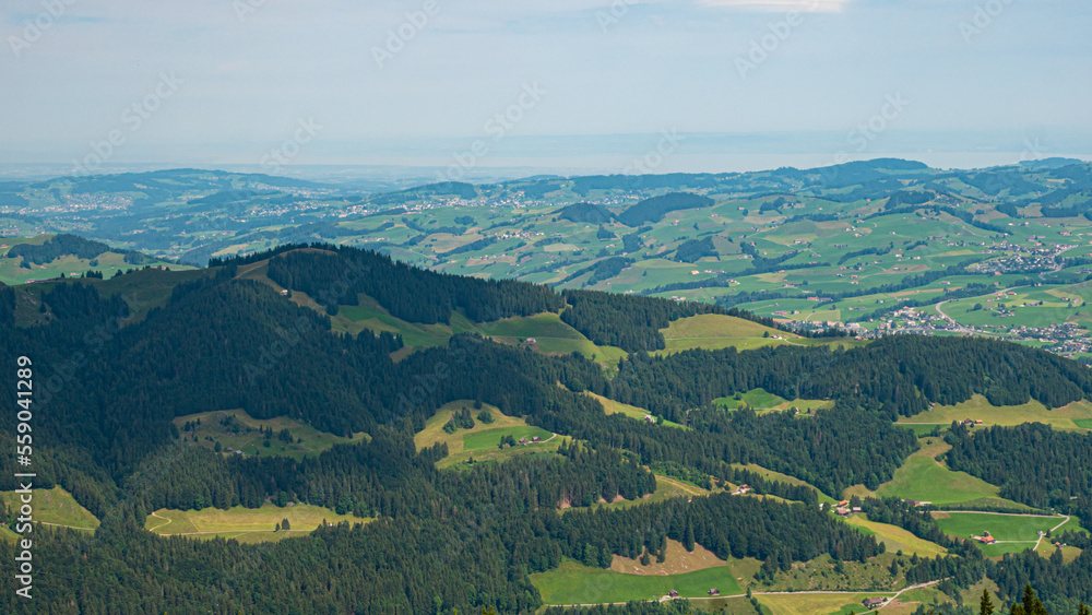Obraz premium Wide angle view over the landscape in the Appenzell region of Switzerland - travel photography