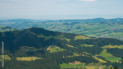 Wide angle view over the landscape in the Appenzell region of Switzerland - travel photography