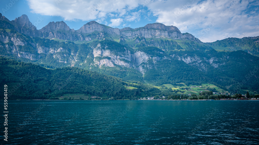Beautiful blue water of Lake Walensee in Switzerland - travel photography