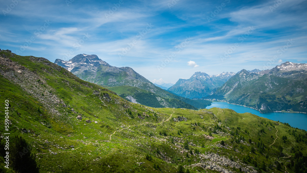 View over Lake Sils in Engadin Switzerland - travel photography
