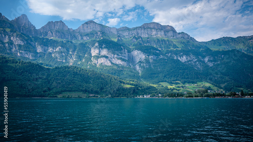 Beautiful blue water of Lake Walensee in Switzerland - travel photography
