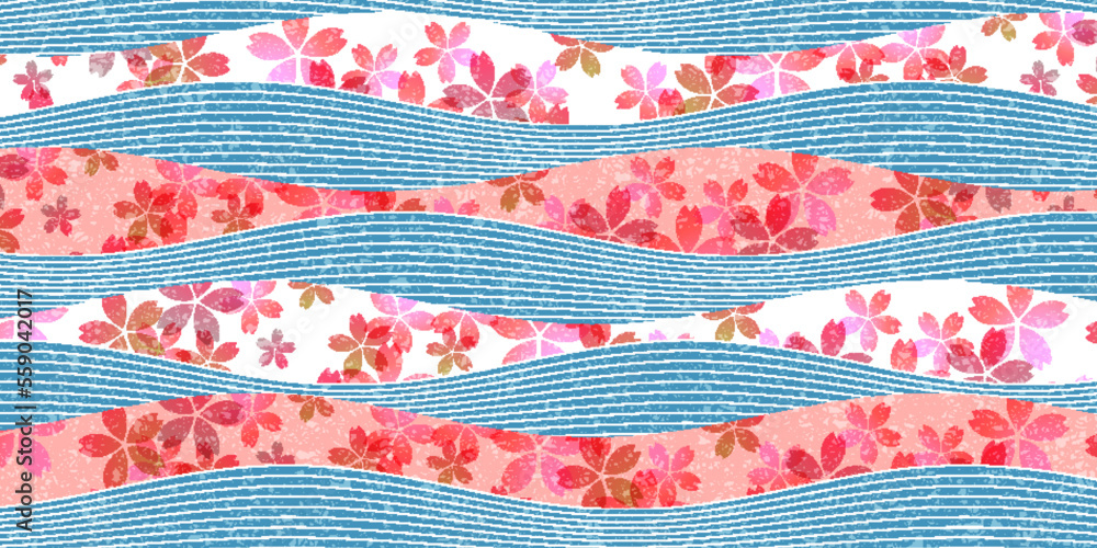 Fototapeta premium 桜 和柄 水彩 背景