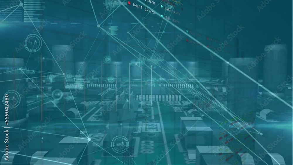 Animation of connections and data processing over computer circuit board on black background Animation of connections and data processing over computer circuit board on black background
