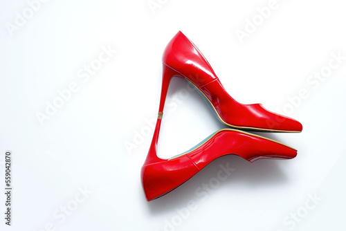 Red woman shoes on white background