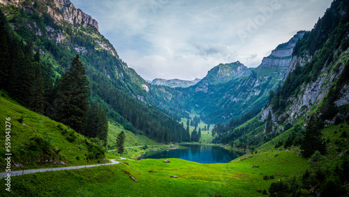 Beautiful mountain lake in the Swiss Alps - very romantic - travel photography