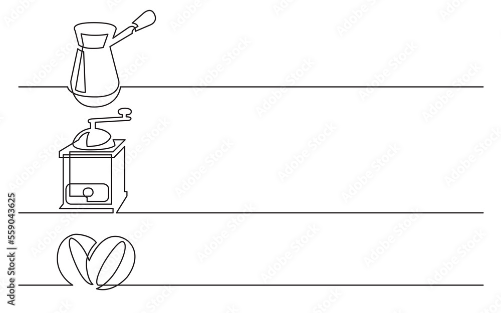 PNG image with transparent background of continuous line drawing of business icons: jezve, coffee grinder, beans PNG image with transparent background of continuous line drawing of business icons: jezve, coffee grinder, beans