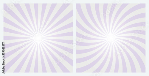 lavender purple rays background. Sunburst pattern background set. Radial and swirl retro style background in pop art style.