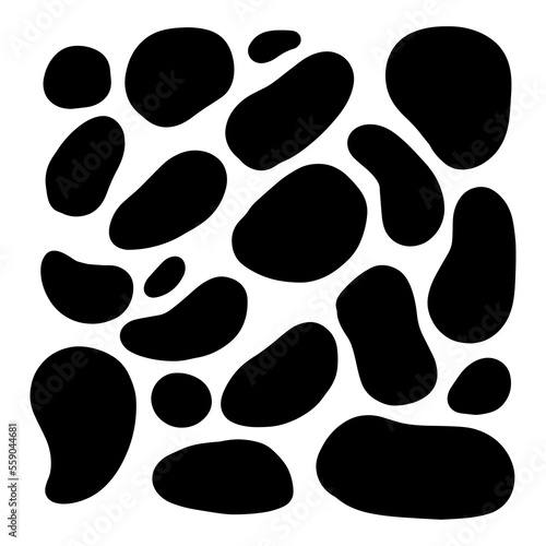 Random organic blobs, Random blots, ink blots, Spot shapes. Splash, spot chart. A drop of liquid, liquid. Pebbles, stone silhouettes.