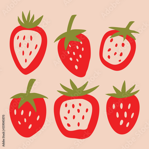 Fototapeta Naklejka Na Ścianę i Meble -  hand drawn red strawberry fruit
