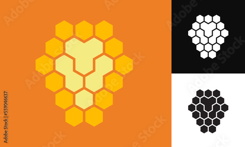 Logo illustration of a lion face, honeycomb or hexagon brick. Good for any kind of business logo