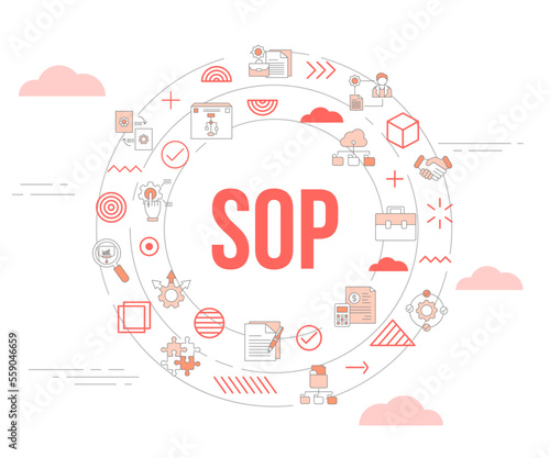 sop standard operating procedure concept with icon set template banner and circle round shape