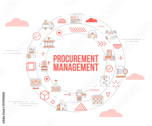 procurement management concept with icon set template banner and circle round shape