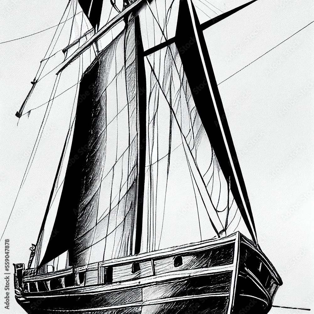 Fototapeta premium Ship, Line Art, AI 