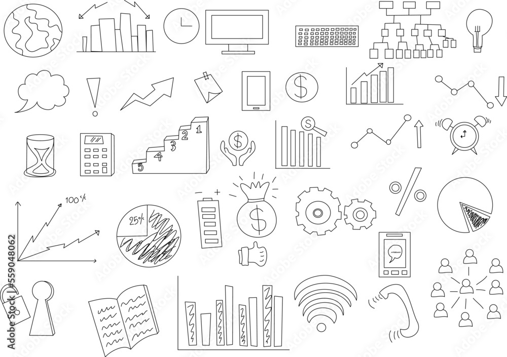 Hand drawn Business icon set vector. Hand drawn Business icon set vector.