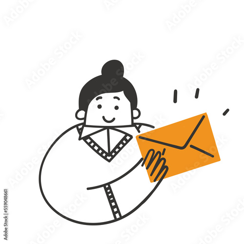 hand drawn doodle person holding envelope email illustration