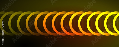 Neon glowing circles and round shape lines, magic energy space light concept, abstract background wallpaper design