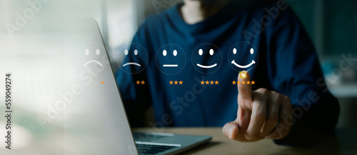 Customer services best excellent business rating experience. Satisfaction survey concept. user give rating to service experience on online application  photo