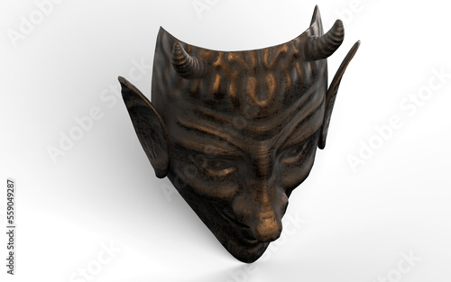 happy devil bronze mask on white background