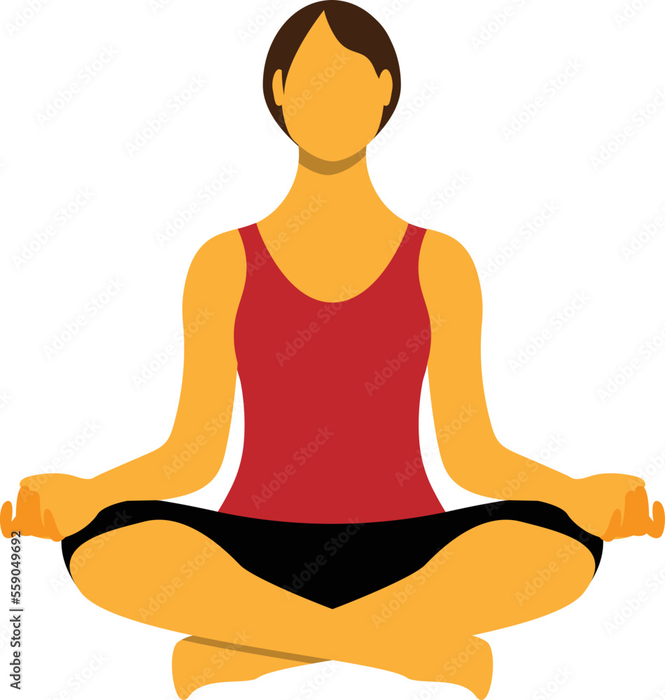 Woman in meditation pose with legs crossed in yoga attire vector graphic. Woman in meditation pose with legs crossed in yoga attire vector graphic.
