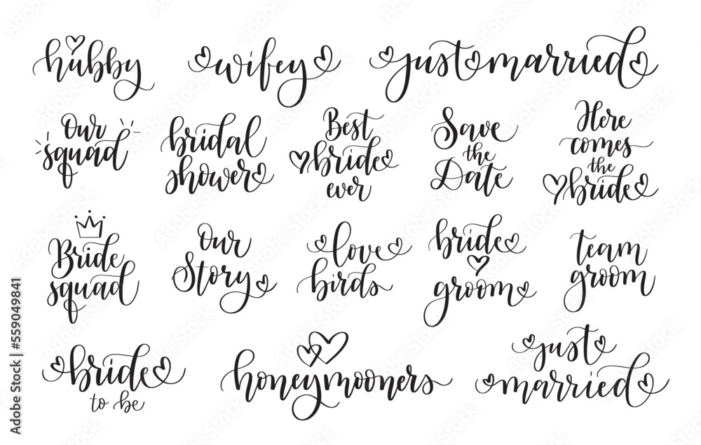 Wedding and family cute lettering designs. Elegant modern calligraphy